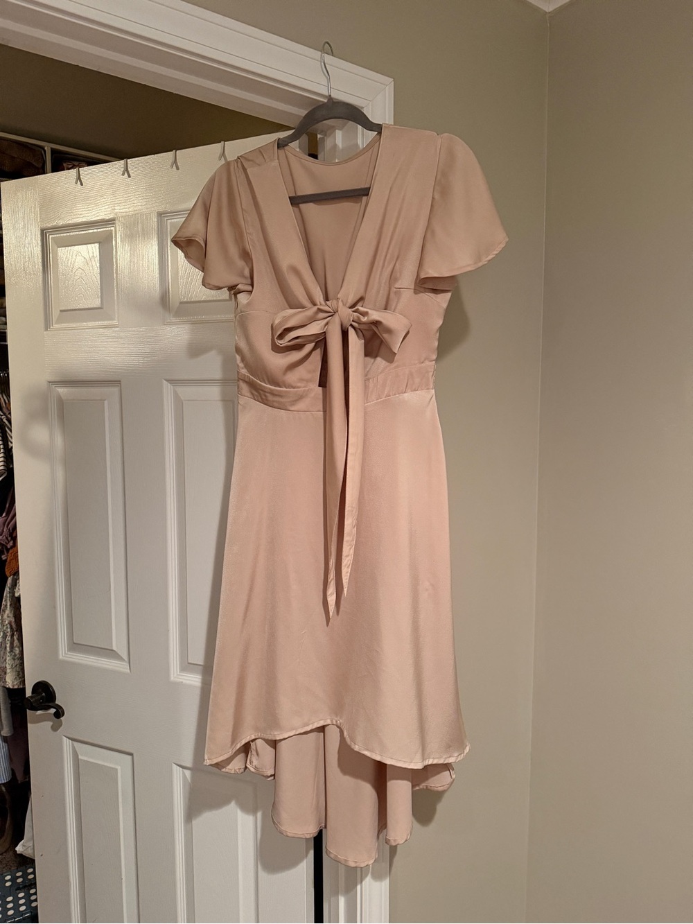 Champagne Tie-Front Midi Dress